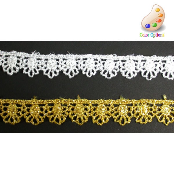 Venise Lace 1/2" Metallic Silver or Gold various lengths Rayon & Metallic  Machine Wash Cold Drip Dry