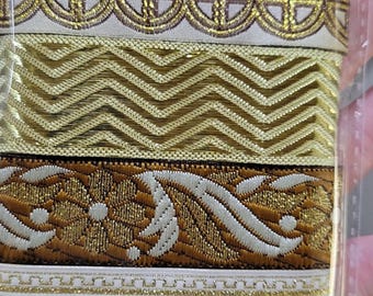 Jacquard Ribbon Remnant Pack Brown Gold Shades 6 x 1 Yard Lengths