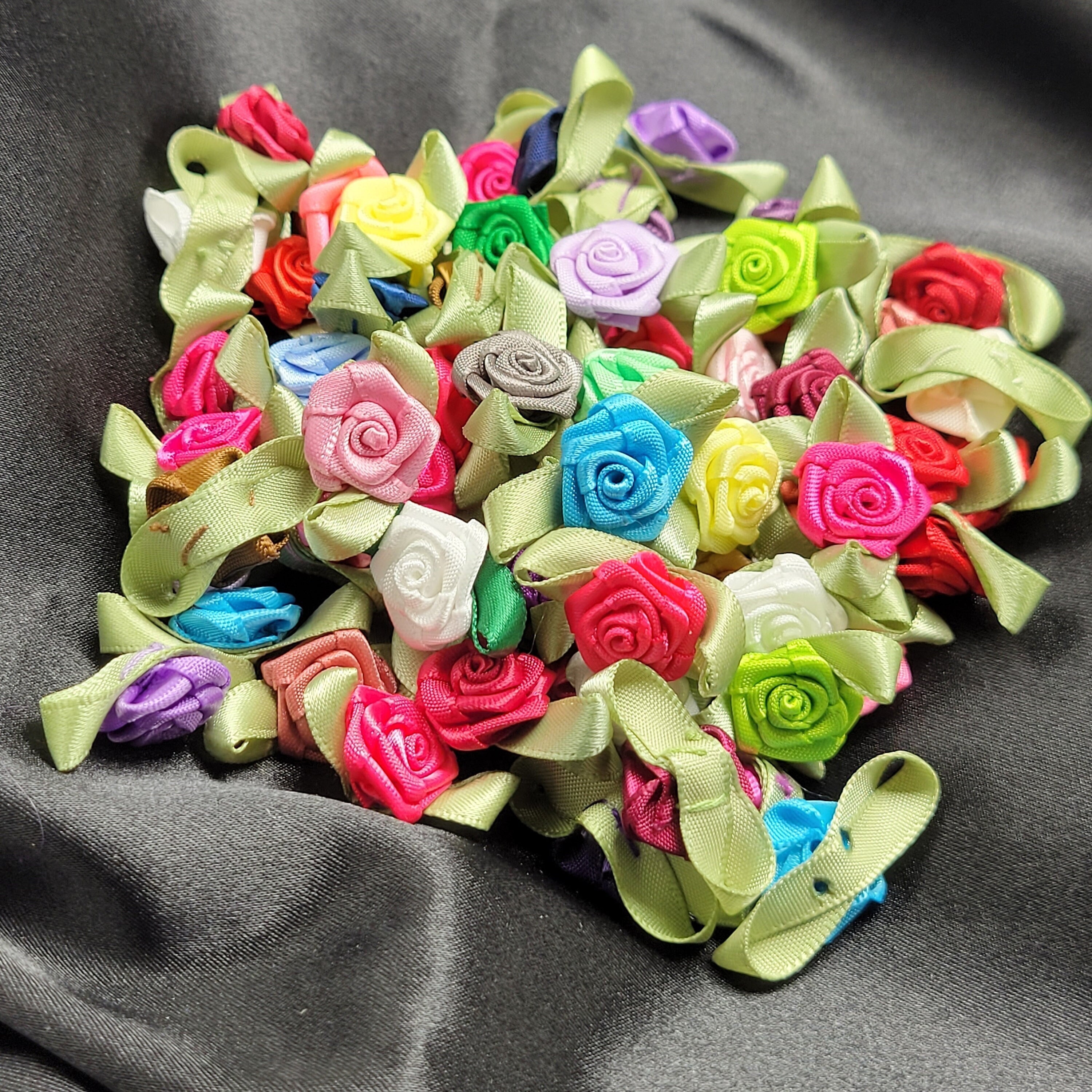 Miniature Tiny Ribbon Roses 1/4 Pack of 10 - choose your color