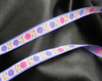 Jacquard Ribbon 1/2" 12.5mm Pink Floral 5 Yards Dirndl