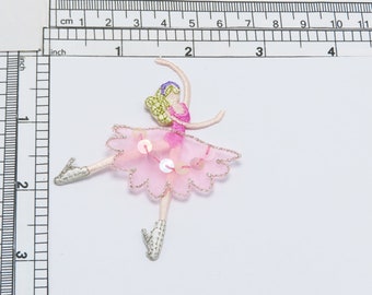Ballerina with Sequin Tutu Embroidered Iron On Patch Applique   Measures 3" high x 2 1/4" wide approximately  (76mm x 56mm)