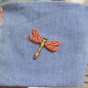 Dragonfly Patch Orange Sparkle Iron On Embroidered Applique