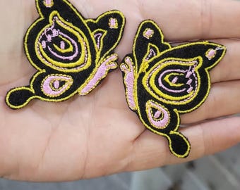 Side Butterfly Patch Pair Yellow & Pink 2 1/8" x 1 3/4" each piece
