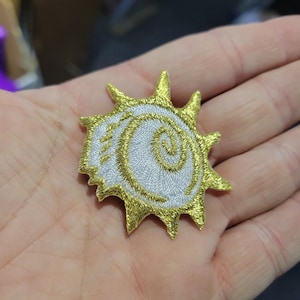 Metallic Conch Seashell Iron On Applique, Embroidered Patch