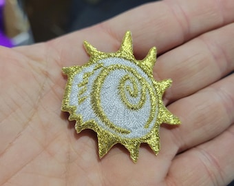 Metallic Conch Seashell Iron On Applique, Embroidered Patch