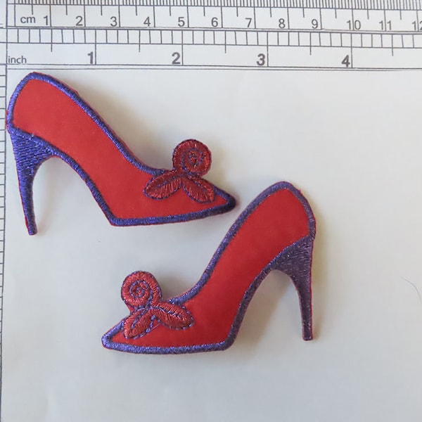 Red Hat Lady Stiletto Heel Shoe with Purple Detail Applique  Left Right or Pair