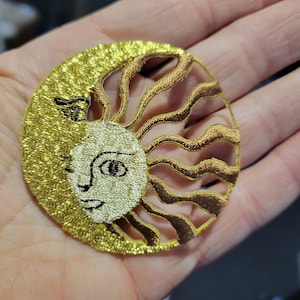 Sun and Moon Gold & Beige Applique  Iron on Measures 2 1/4"" wide approximately