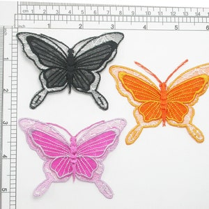 Sheer Layered Lace Butterfly Embroidered Iron On Applique  Measures 3 1/4&quot; across x  2 1/2&quot; high approximately