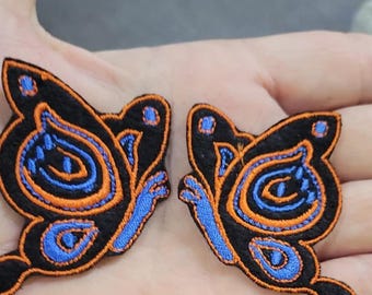 Side Butterfly Patch Pair Orange & Blue  2 1/8" x 1 3/4" each piece  54mm x 44mm