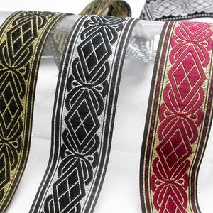 3 Yards Jacquard Ribbon 1 3/8&quot; 35mm Reversible Panaji Metallic Woven