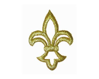 2 x Metallic Gold Fleur De Lys Iron On Patch, Hollow Carved