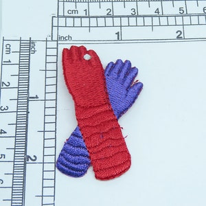 Red Hat Lady Gloves with Rhinestud detail Fully Embroidered Iron On Applique Patch