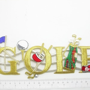 Golf Equipment iron On Applique Clubs Flags Sporting 6 1/2&quot; long x 3 1/8&quot; high