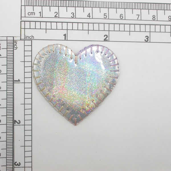 Heart Patch Silver Holographic 1",  1.5" or 2" Iron On Embroidered  Applique  5 pack