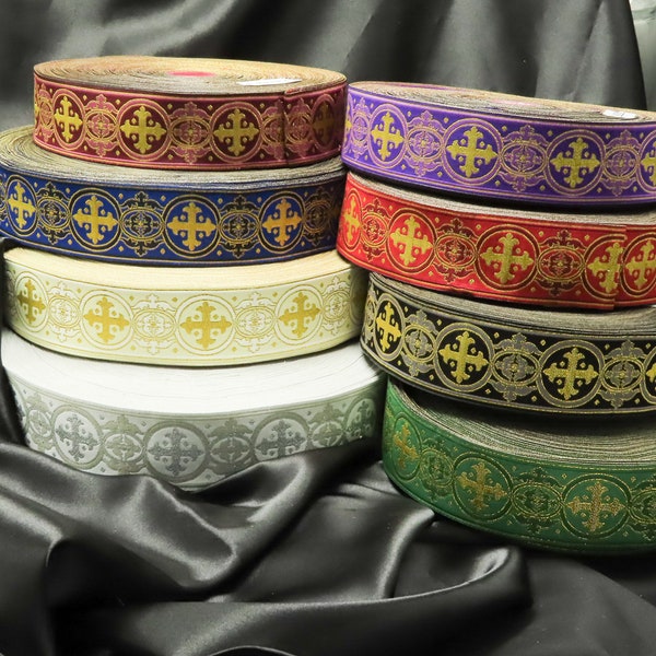 Jacquard Ribbon 1 1/2" (38mm) Excelsis *Colors* Priced Per Yard Woven Liturgical Border Metallic