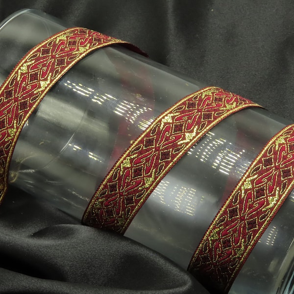 Jacquard Ribbon Red Gold 7/8" (22mm) Metallic Medieval style Priced per yard