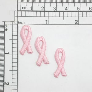 3 x Pink Awareness Ribbon Embroidered Iron On Patch Applique   Measures 1&quot; high x 1/2&quot; wide