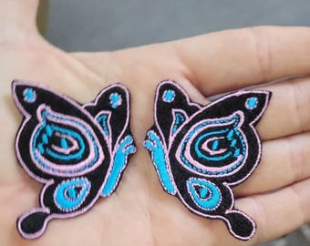 Side Butterfly Patch Pair Pink & Blue  2 1/8" x 1 3/4" each piece  54mm x 44mm