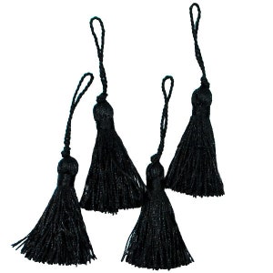 Tassels 2&quot; Drop (50mm)  with Loop Black 4 Piece Pack