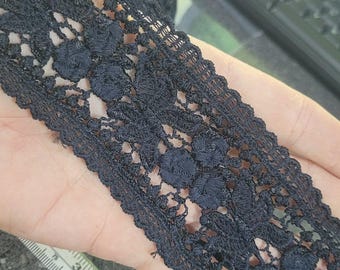 Venice Lace 2 1/8" (54mm) Black Floral Galloon Priced per Yard