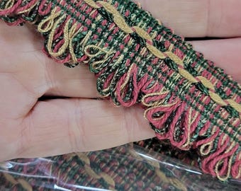 Scalloped Braid 1 1/4"  32mm fringe Sewing trim Beige Green & Wine Per Yard
