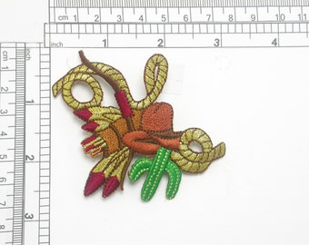 Cowboy Hat Lasso & Cactus Patch Embroidered Iron On Applique