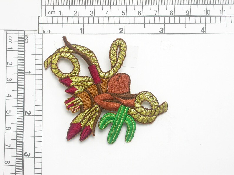 Cowboy Hat Lasso & Cactus Patch Embroidered Iron On Applique image 1