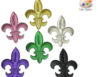 Fleur De Lys Mardi Gras Tri Color Iron on Patch Applique 2 5/8 High 66mm  NON METALLIC 