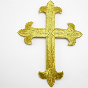 Cross Iron On Patch Applique - Latin Cross 6 1/2&quot; x 4 7/8&quot; (165mm x 124mm)   Fully Embroidered