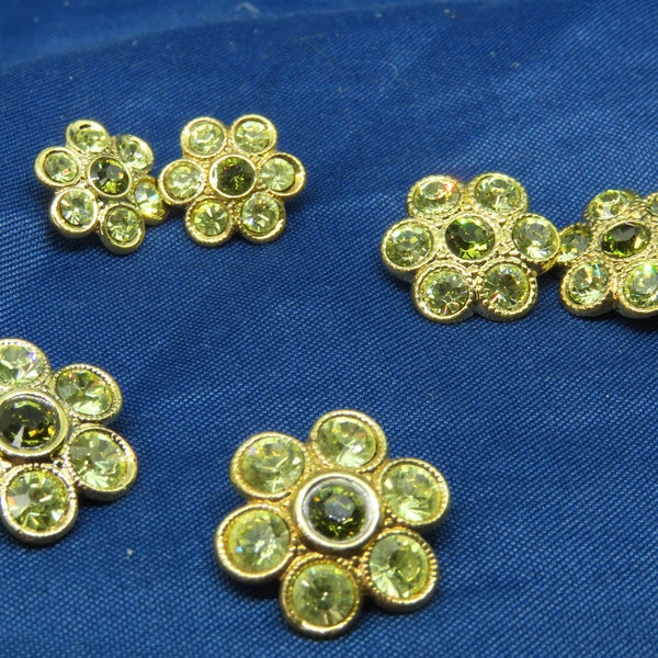 Swarovski Crystal Button Flower Metal Buttons Peridot Green  Shank 17mm 14mm or 11mm High End Designer