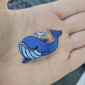 Blue Whale Iron On Embroidered Applique  1 7/8"  x 1 1/2"