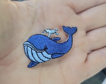 Blue Whale Iron On Embroidered Applique  1 7/8"  x 1 1/2"