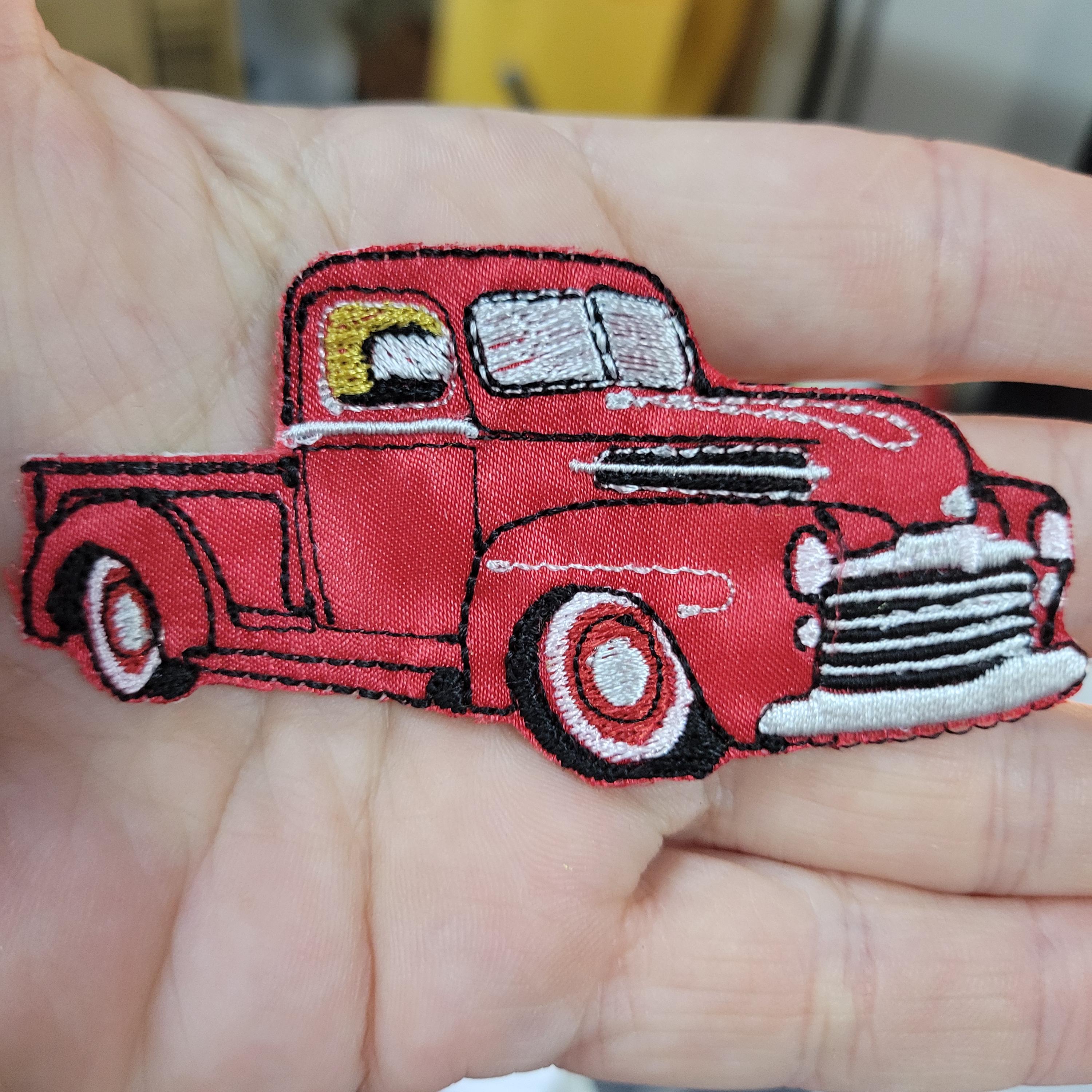 Old Ford Truck Red Patch Iron On Embroidered Applique  Measures 3 1/4" across x 1 5/8" high