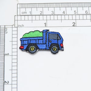 Dumper Truck Patch Blue   Fully Embroidered Measures  1 1/2&quot; x 7/8&quot;