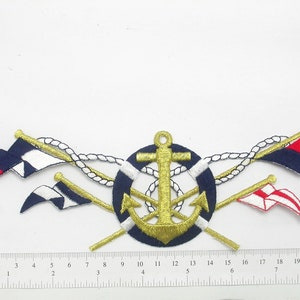 Large Anchor & Flags Iron On Patch Applique 8 3/4&quot; x 3&quot; Fully Embroidered