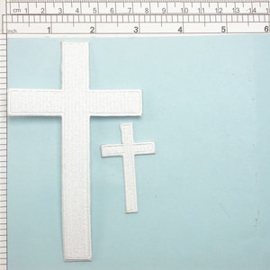 White Cross Iron On Patch Applique - Standard Cross 2 sizes   Fully Embroidered