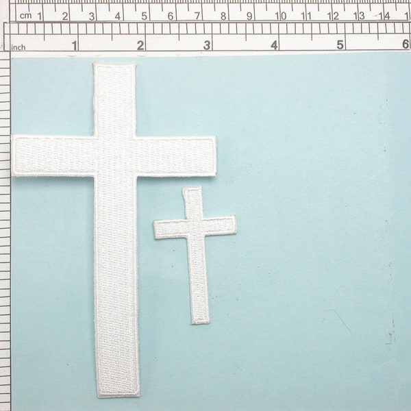 White Cross Iron On Patch Applique - Standard Cross 2 sizes   Fully Embroidered
