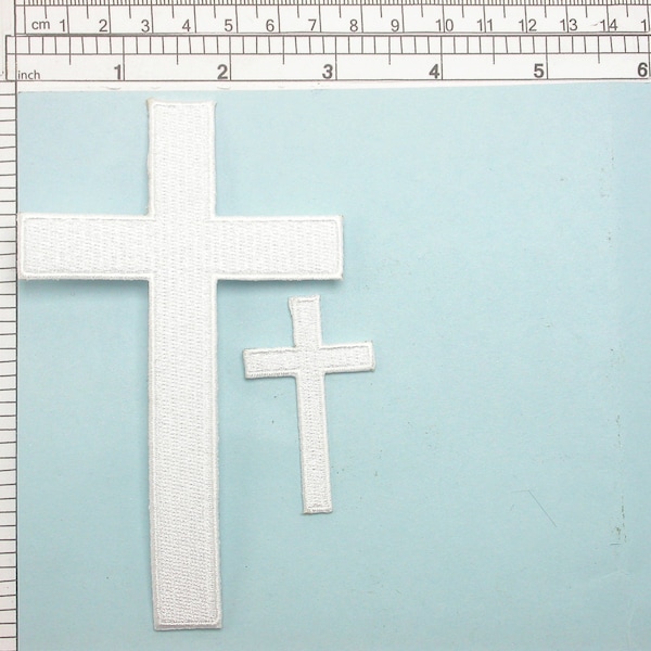 White Cross Iron On Patch Applique - Standard Cross 2 sizes   Fully Embroidered