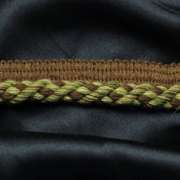 3/8" Cord Brown & Sage Crown Knot weave Cordedge on 5/8" Lip (16mm) High End Priced Per Yard