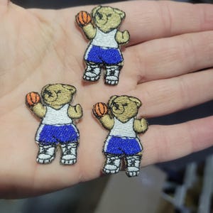 Basketball Bear Embroidered Iron On Patch - 3 Pack