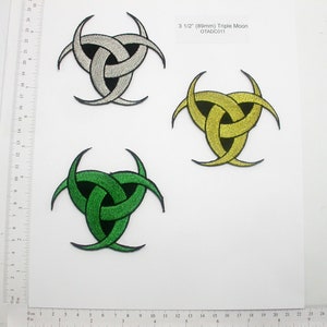Triple Moon Patch Pagan Wiccan Symbol Iron On Embroidered Applique 3 1/4&quot; high x x 3 1/2&quot;