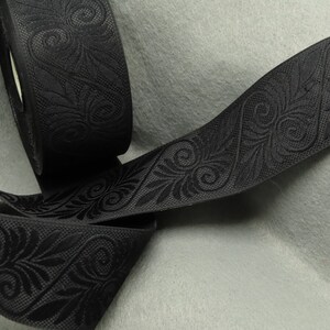 Jacquard Ribbon 1 1/2" (38MM) Black Leaves on Black Priced Per yard