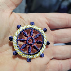 Ship Wheel Patch: Embroidered Iron-On Applique (1 7/8")