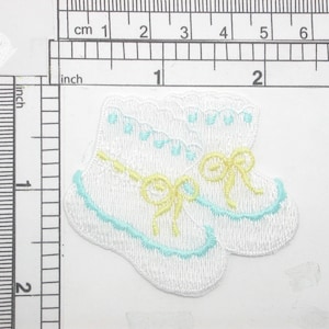 Baby Booties Embroidered Iron On Patch Applique   Measures 2.25&quot; across x 2&quot; high