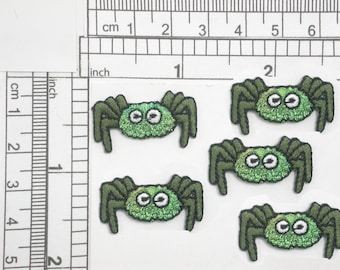 5 x Spider Sparkly Green Iron On Patch Applique Brodé Mesures 1 1/8 « large x 5/8 » de haut