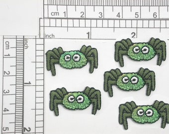 5 Green Spider Iron On Patch Applique, Embroidered