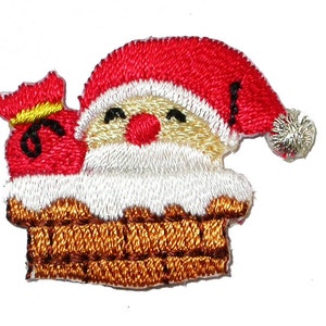 Santa in Chimney Iron On Embroidered Patch Applique - christmas, decal
