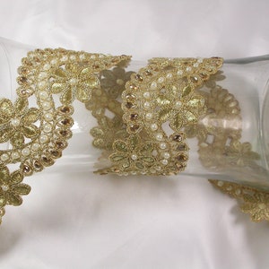 50 mm 5,1 cm Perlenborte mit Blumenbesatz, metallisches Gold, Silber, Kupfer, Lila, Preis pro Meter