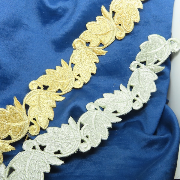 Embroidered Iron On Border Gold or Silver Oak Leaf 46.5mm 1 7/8" wide Priced Per Yard USA STOCK