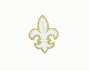 Fleur De Lys Embroidered Patch, White & Gold Applique